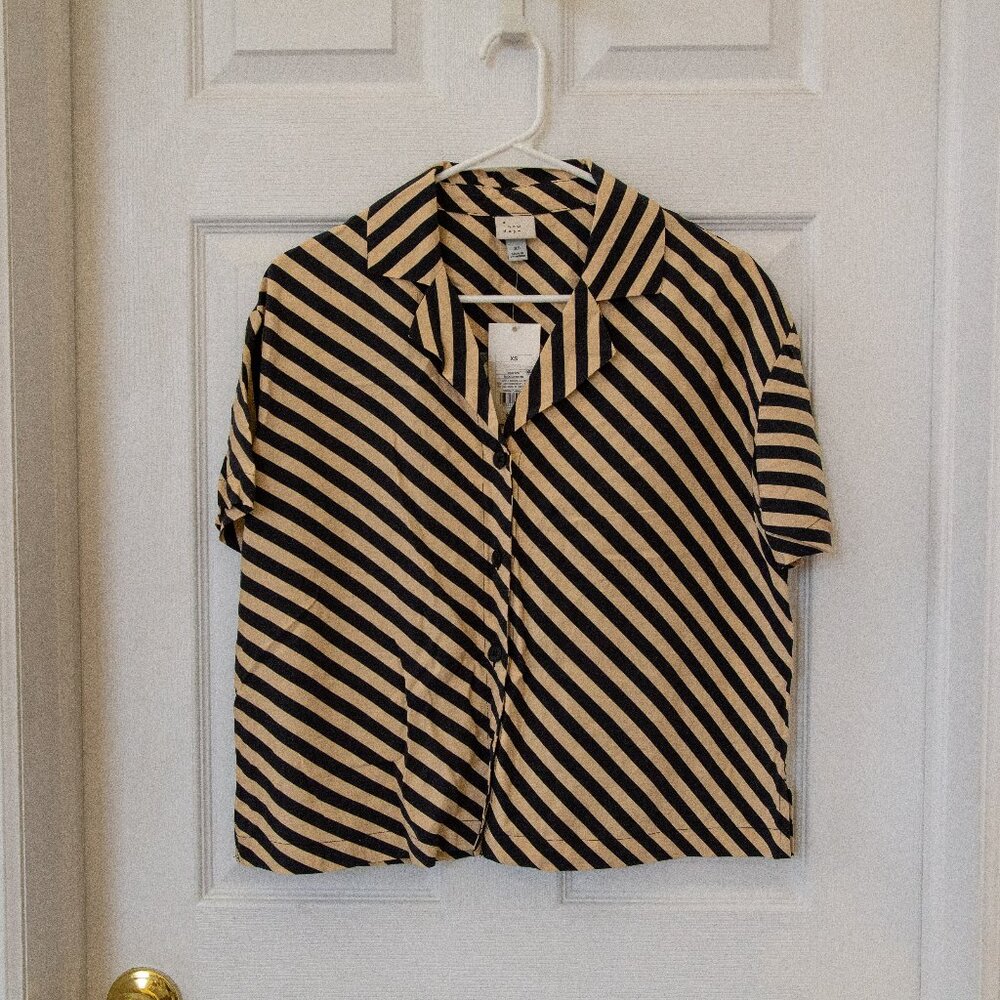 NWT A New Day Striped Silky Button Down Shirt with Short Sleeves
